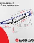 Syndyt 225 Pro 4XL BMX Racing Bike Frame – 22.5” Top Tube, 6061-T6 Aluminum (4.19 lbs), Tapered 42/52 Head Tube, B52 Tech BB, 10/15/20mm Hubs, 140mm Disc Brake, Integrated Chain Tensioners – Red