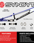 Syndyt 225 Pro 4XL BMX Racing Bike Frame – 22.5” Top Tube, 6061-T6 Aluminum (4.19 lbs), Tapered 42/52 Head Tube, B52 Tech BB, 10/15/20mm Hubs, 140mm Disc Brake, Integrated Chain Tensioners – Red