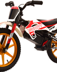 Children's dirt bike with orange wheels on a white background