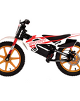 Children's dirt bike with gold wheels on a white background