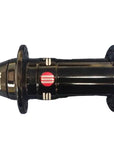 A black carbon fiber bicycle hub with white '10mm' text printed on the side.