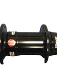 A black 15mm bicycle hub with white text and a red accent ring.