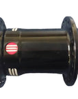 A black 20mm bicycle hub with white text markings and a red and white logo.